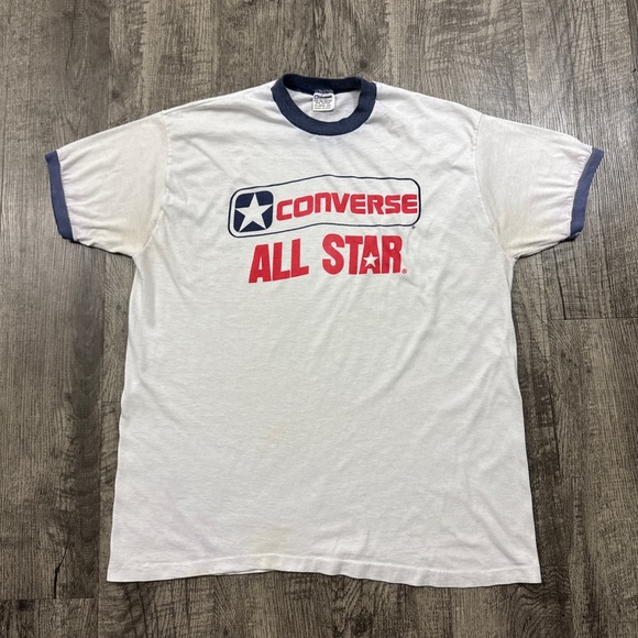 Vintage 70s 80s Converse Ringer T Shirt Distressed - Picture 1 of 9
